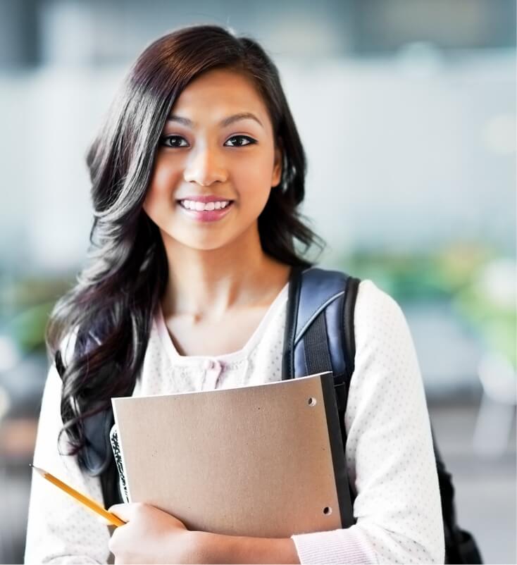 A female student on a college campus.